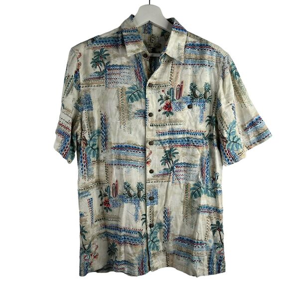 Batik Bay Size M Hawaiian Shirt Aloha Button Up Hula Girl Surf Boards Pineapples - Picture 1 of 11